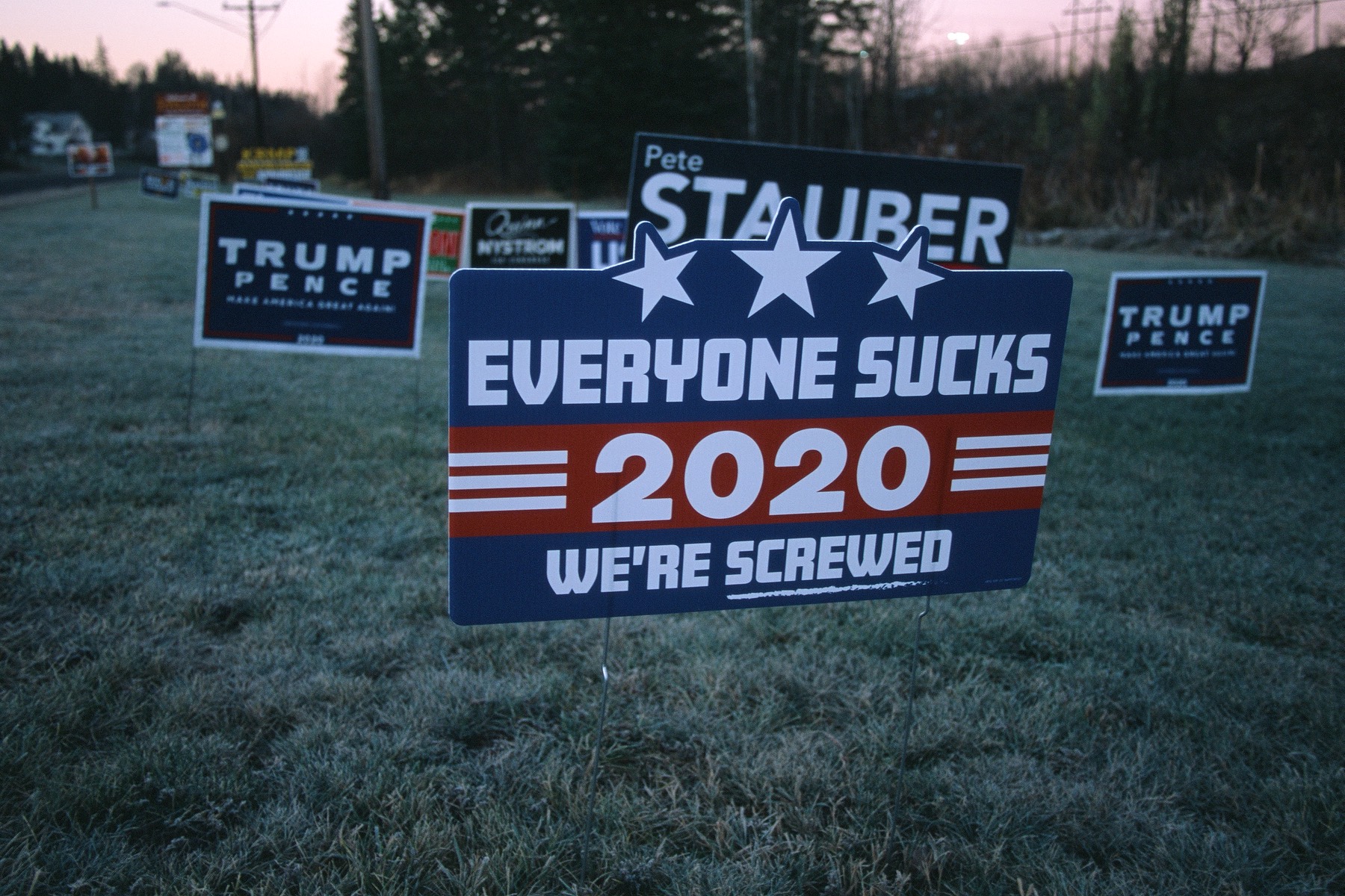 Everyone sucks, we're screwed. 2020. Yard sign.