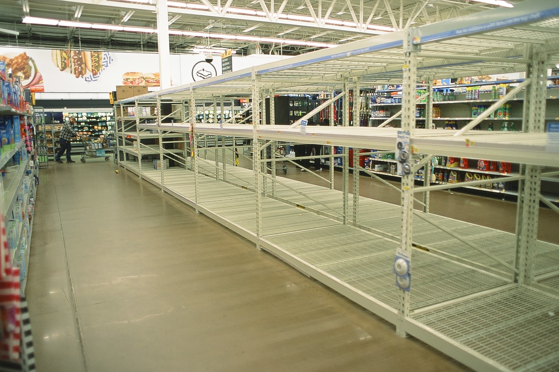 Walmart stores had empty ailes of toilet paper during the 2020 toilet paper crisis